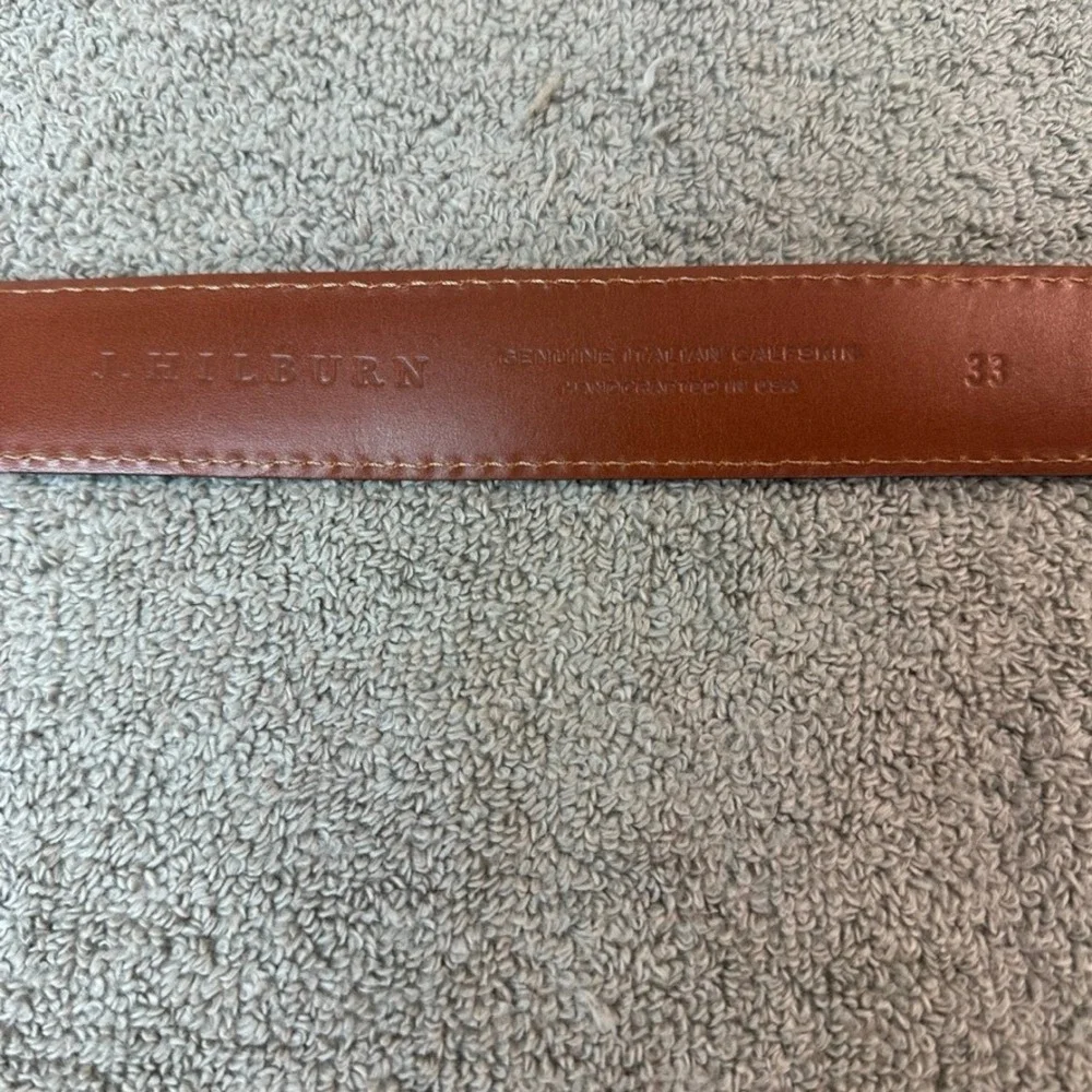 J. Hilburn Mens Brown Italian Calfskin Leather Belt Size 33 Handcrafted USA